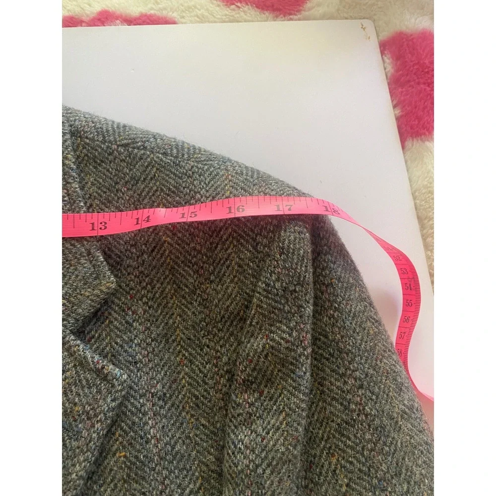 Stafford Hampshire Men Grey Herringbone Wool Blazer Suede Elbow Patches USA Made